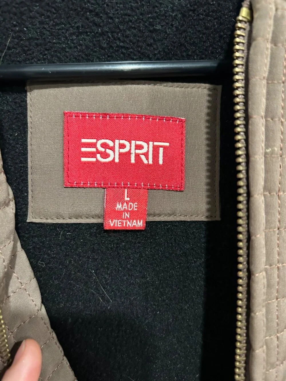 Esprit Large Brown Quilted Hooded Jacket Fall Outerwear Cozy Casual Outdoors